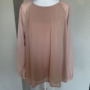 Calvin Klein Women’s Long Sleeve Baby Pink Sheer Accordion blouse - Size Medium